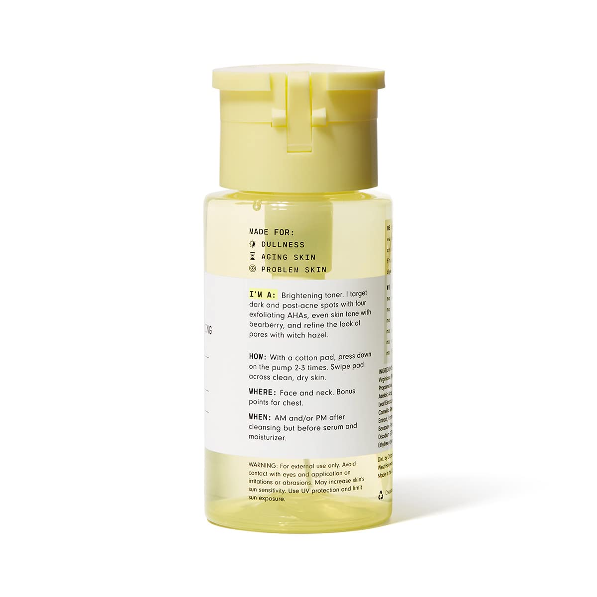 Versed Weekend Glow cotton pad saturated with exfoliant for even skin tone.