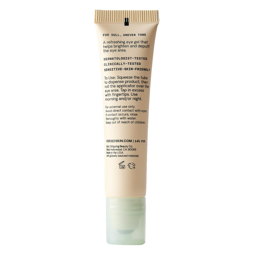 Applying Versed Weekend Glow Eye Gel under the eyes for a refreshed look.