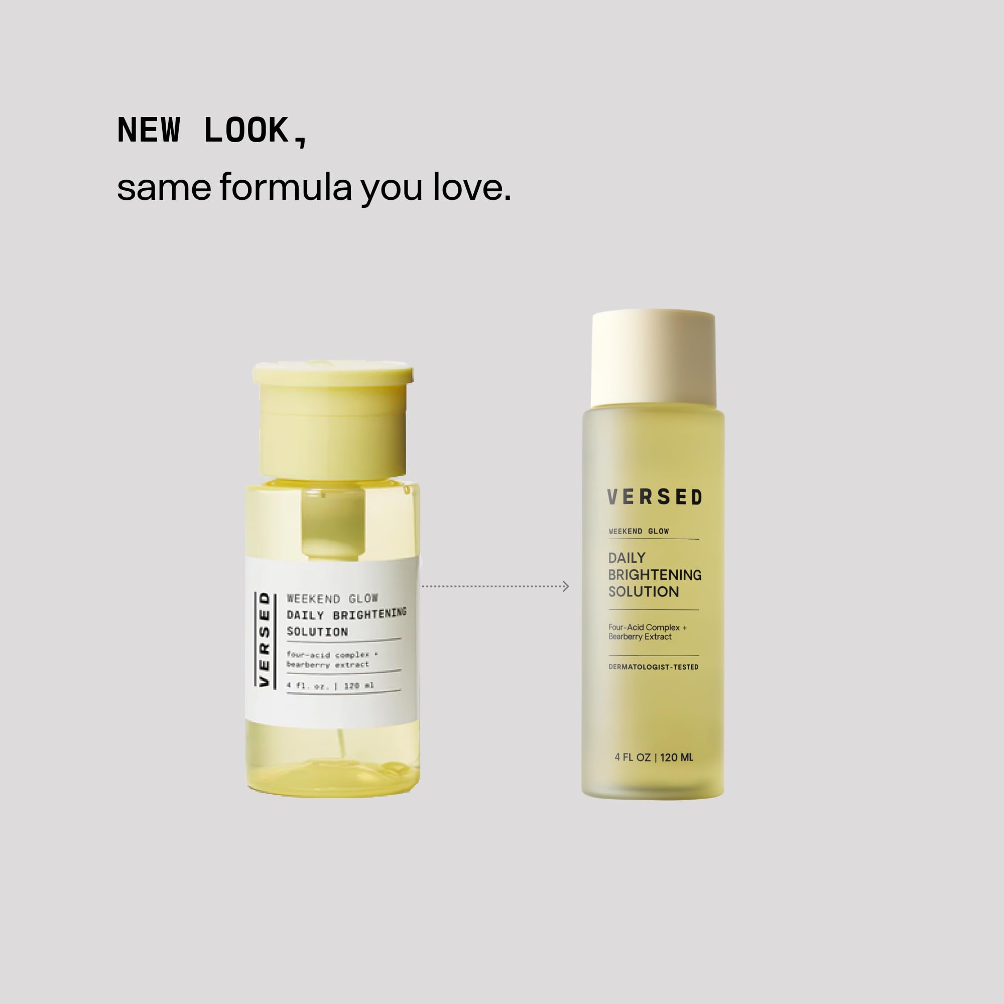 Versed Weekend Glow ingredient panel featuring Vitamin C and botanicals