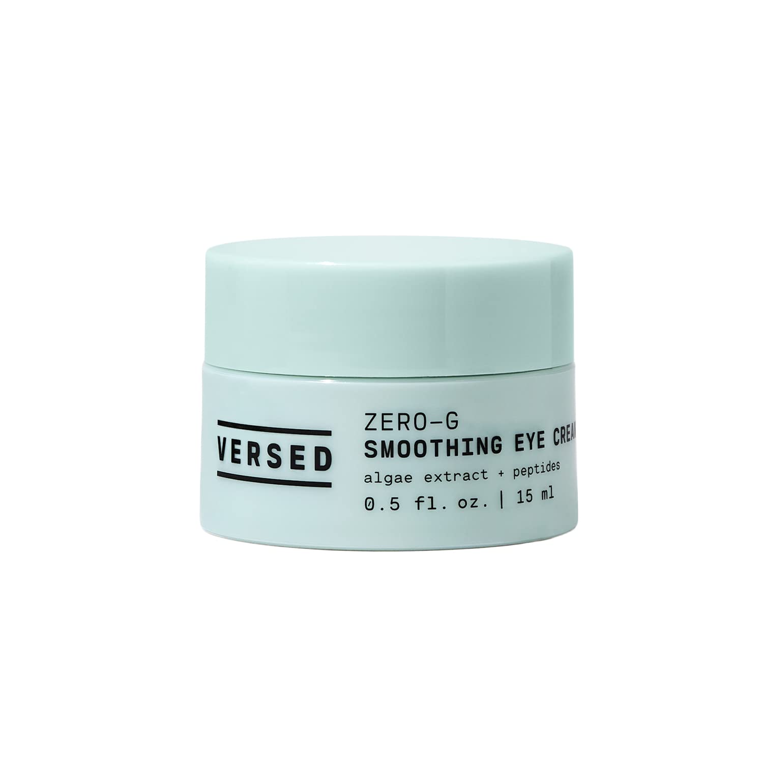 Versed Zero-G smoothing eye cream bottle with algae extract for hydrated under-eye skin.