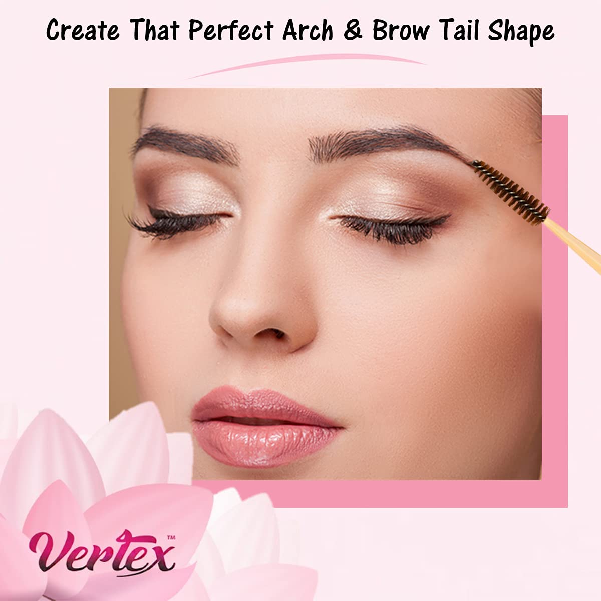 Vertex angled eyelash brush with small handle for precise lash separation.