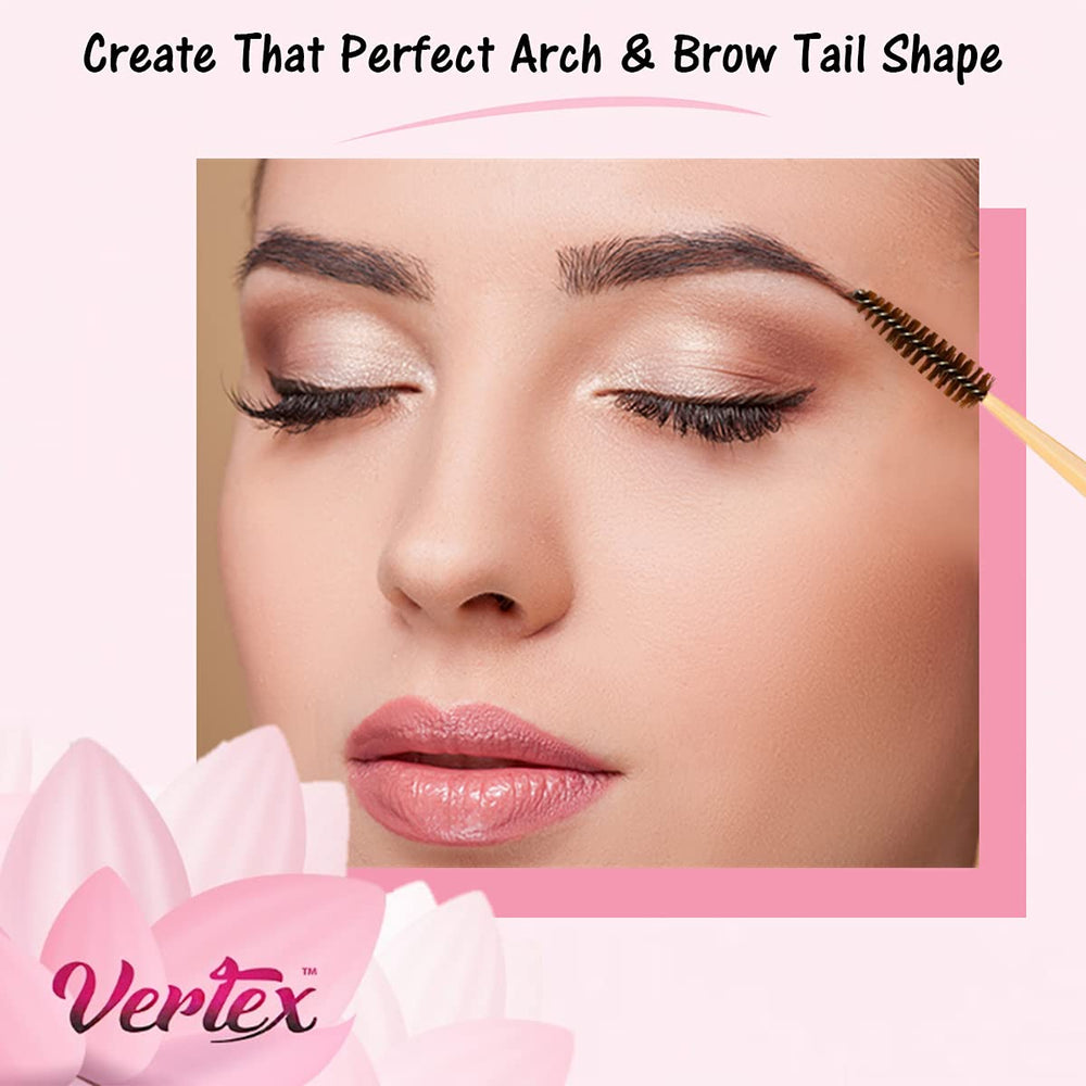 Vertex angled eyelash brush with small handle for precise lash separation.