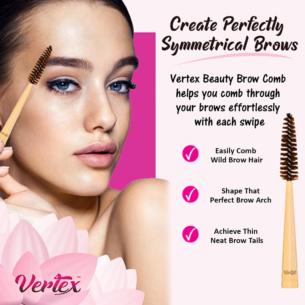 Vertex spoolie brush for brows defines arches and blends tint seamlessly.