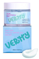 Vertty Tea Tree Xylitol Hydrating Facial Cream bottle demonstrates cooling hydration for sensitive skin.