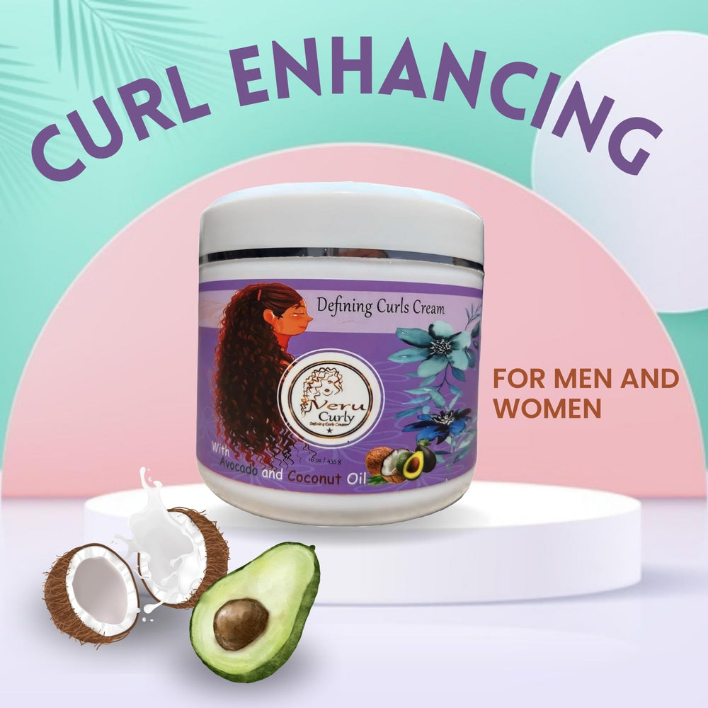 VeruCurly Curl Cream product shot with styled waves.