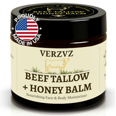 VERZVZ Beef Tallow Honey Balm jar closeup for rich hydration.