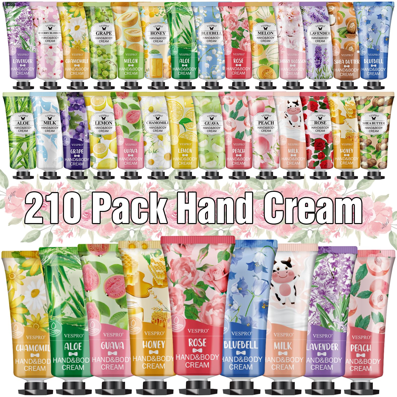 VESPRO 210-pack hand cream gift set with diverse scents for daily mood boosts.