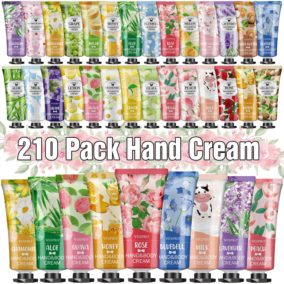 VESPRO 210-pack hand cream gift set with diverse scents for daily mood boosts.