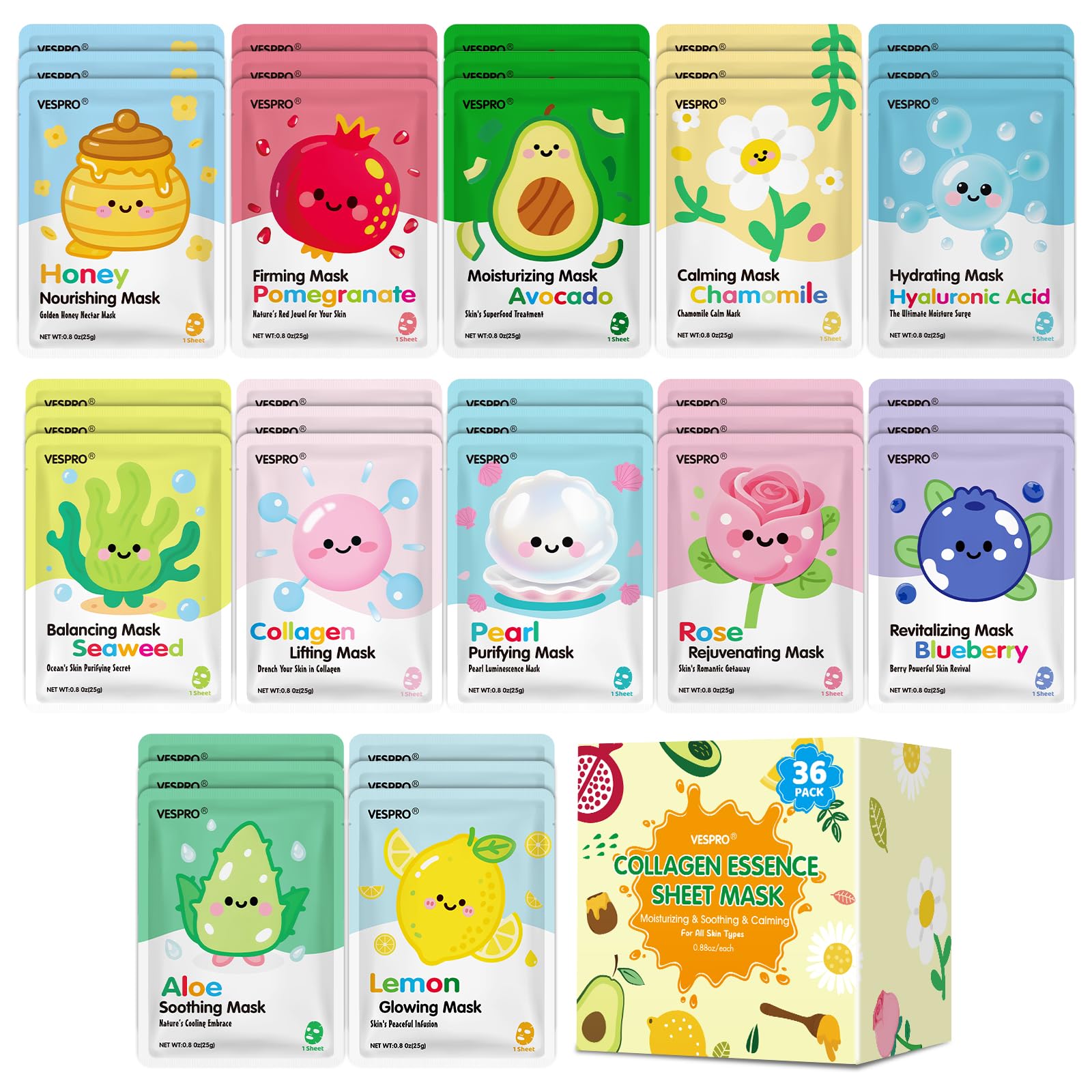 VESPRO 36-pack face mask collection for all skin types and spa ready moments