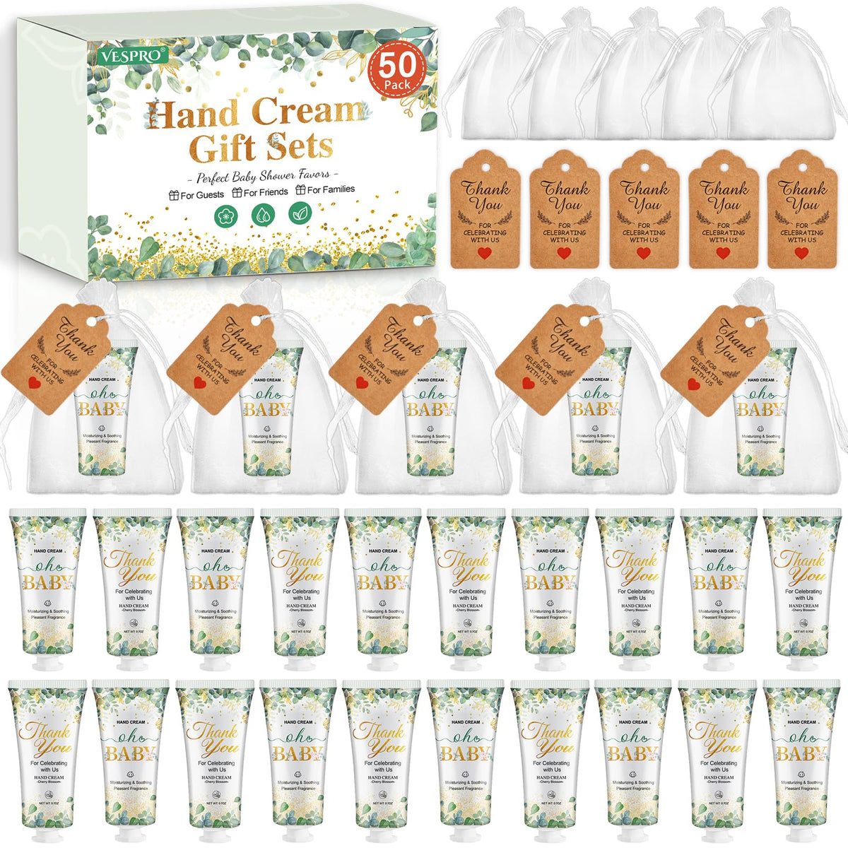 Vespro 50-pack hand cream for baby shower favors, bulk gifting
