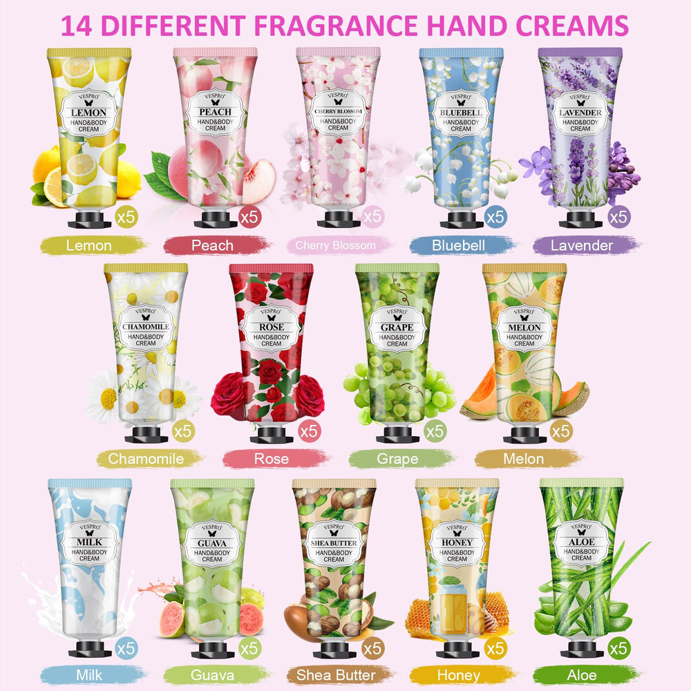 VESPRO 70-pack hand cream set lavender scent provides soothing, fast-absorbing hydration.