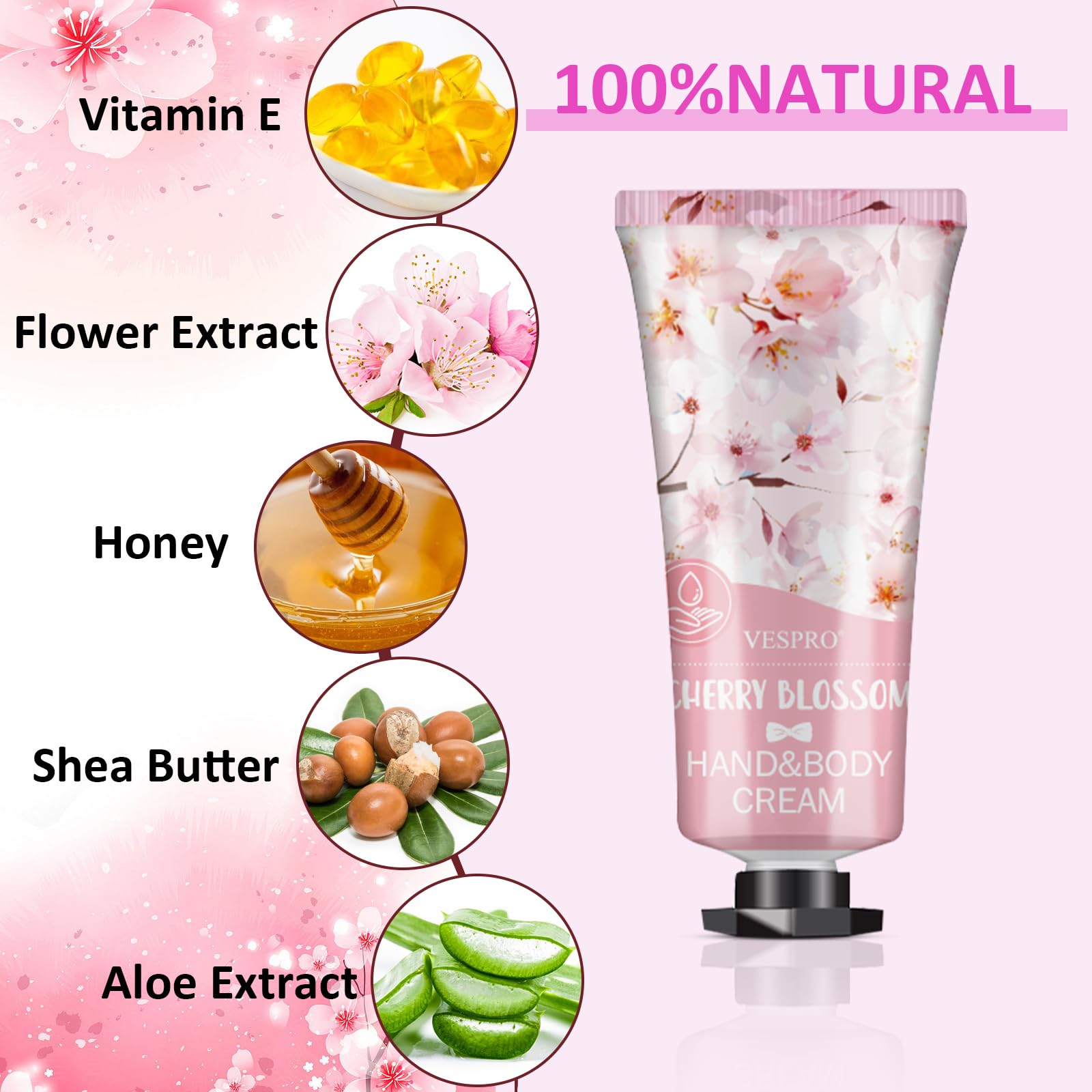 VESPRO 70-pack hand cream set with rose scent offers daily moisturization in a compact tube.