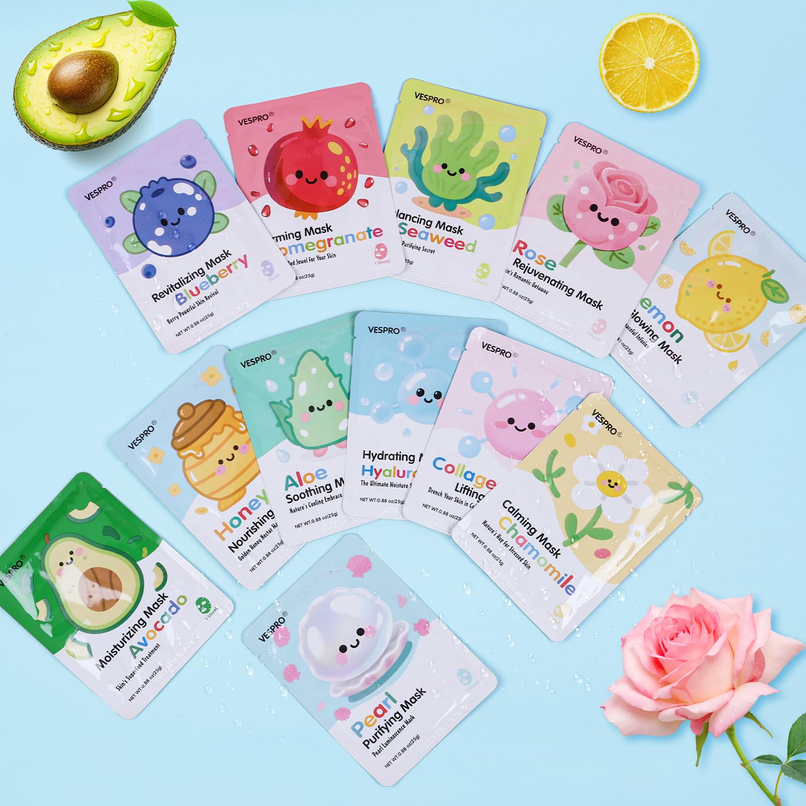 VESPRO lemon chamomile mask sheet offers refreshing hydration and calming comfort