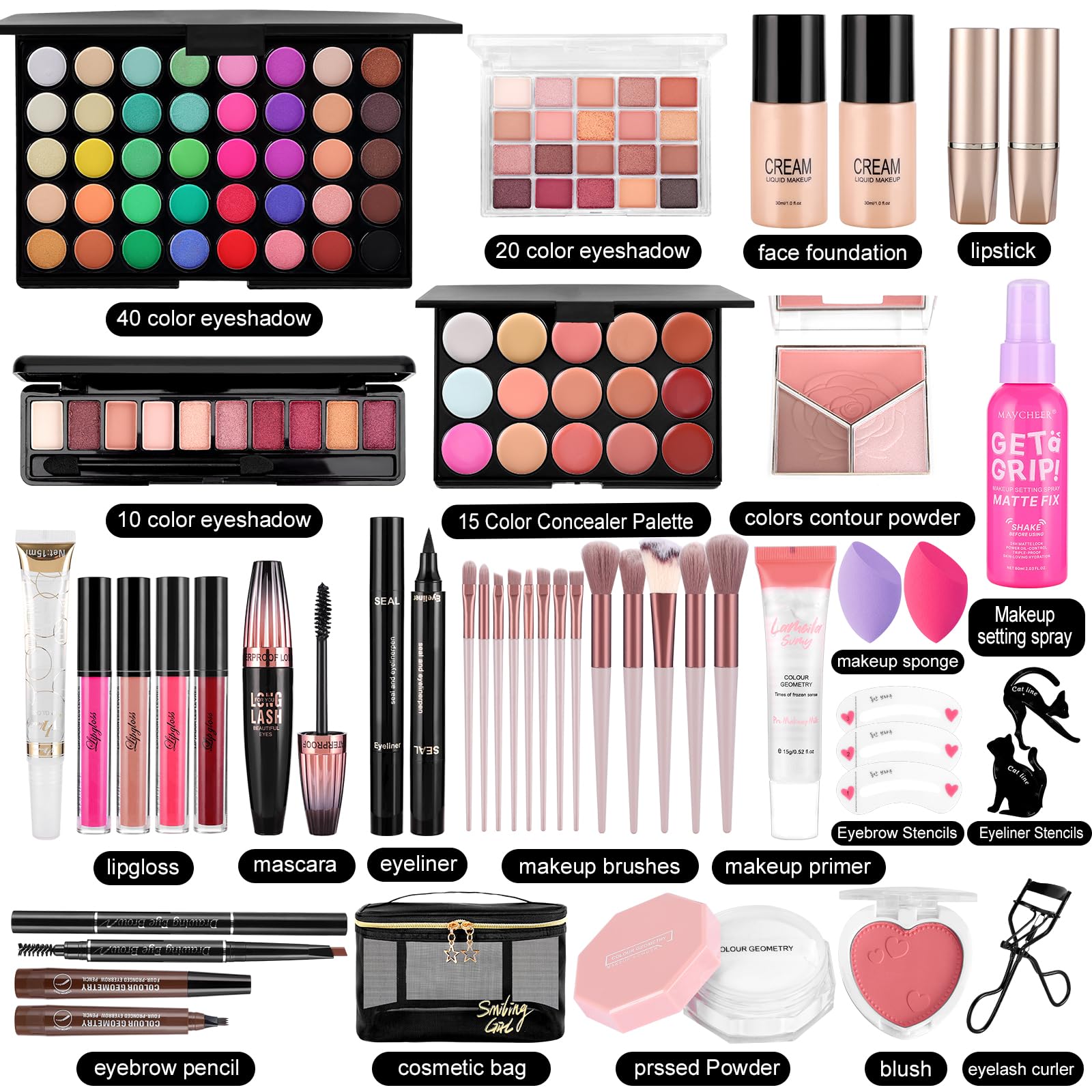VESPRO makeup kit portable eyeshadow palette with 20 colors for on-the-go touchups.