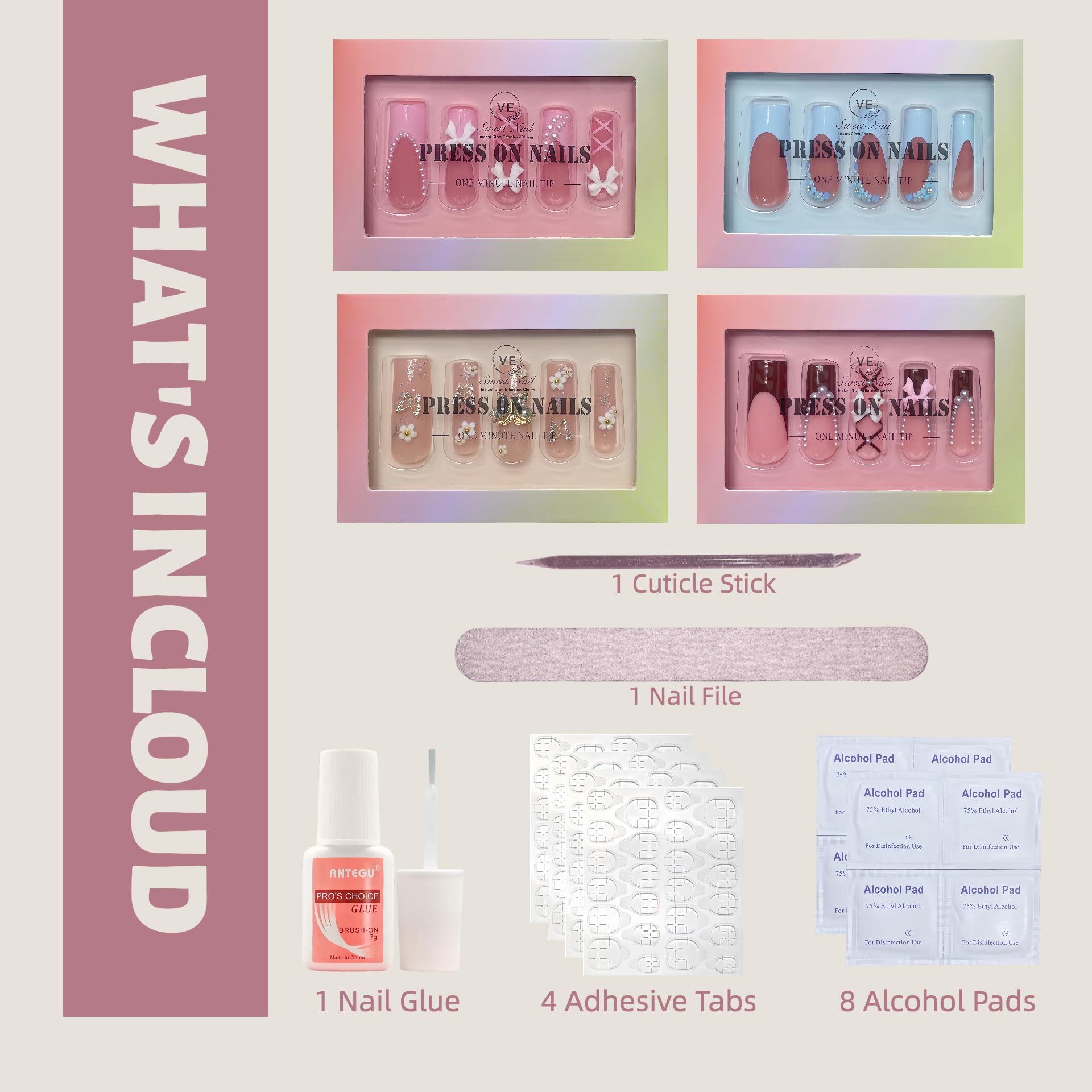 VESWEET file, cuticle stick, and pads complete your nail toolkit.