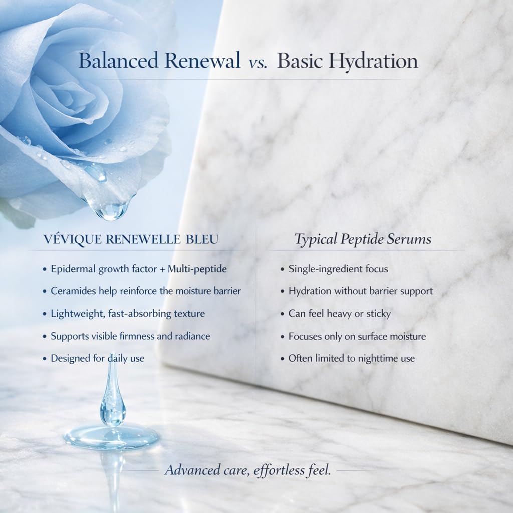 VÉVIQUE Renewelle Bleu Serum ingredients feature Niacinamide and Ceramides.