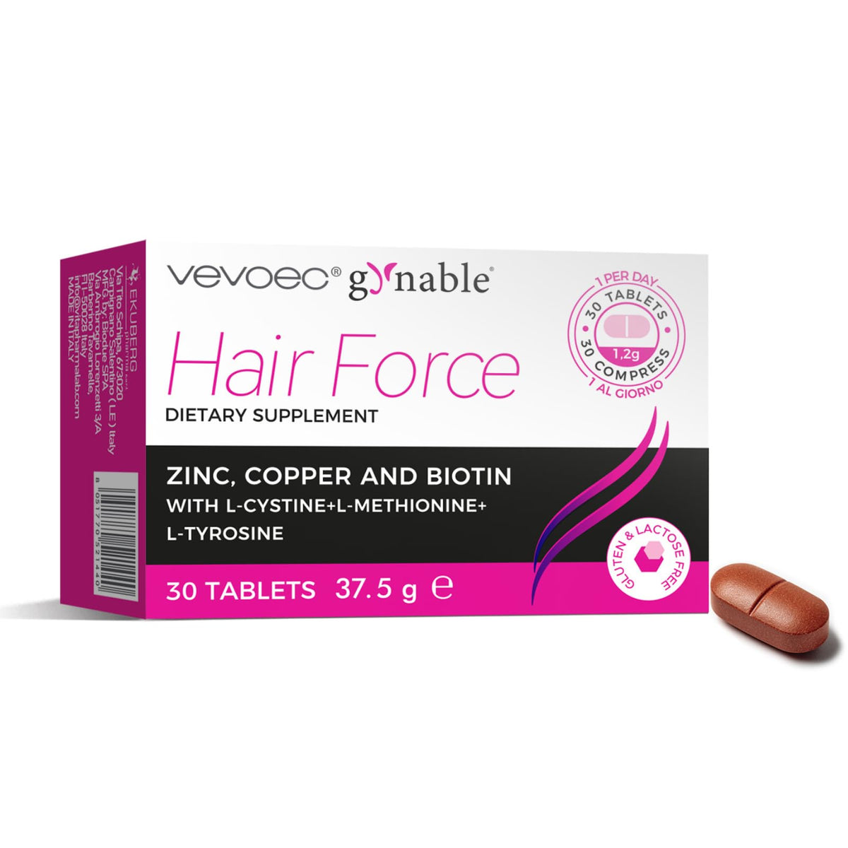 Vevoec Hair Force bottle shows daily supplement for healthier, fuller-looking hair