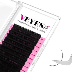 VEYES INC Classic Volume Lash Extensions tray showing 0.18mm CC lashes for professional volume