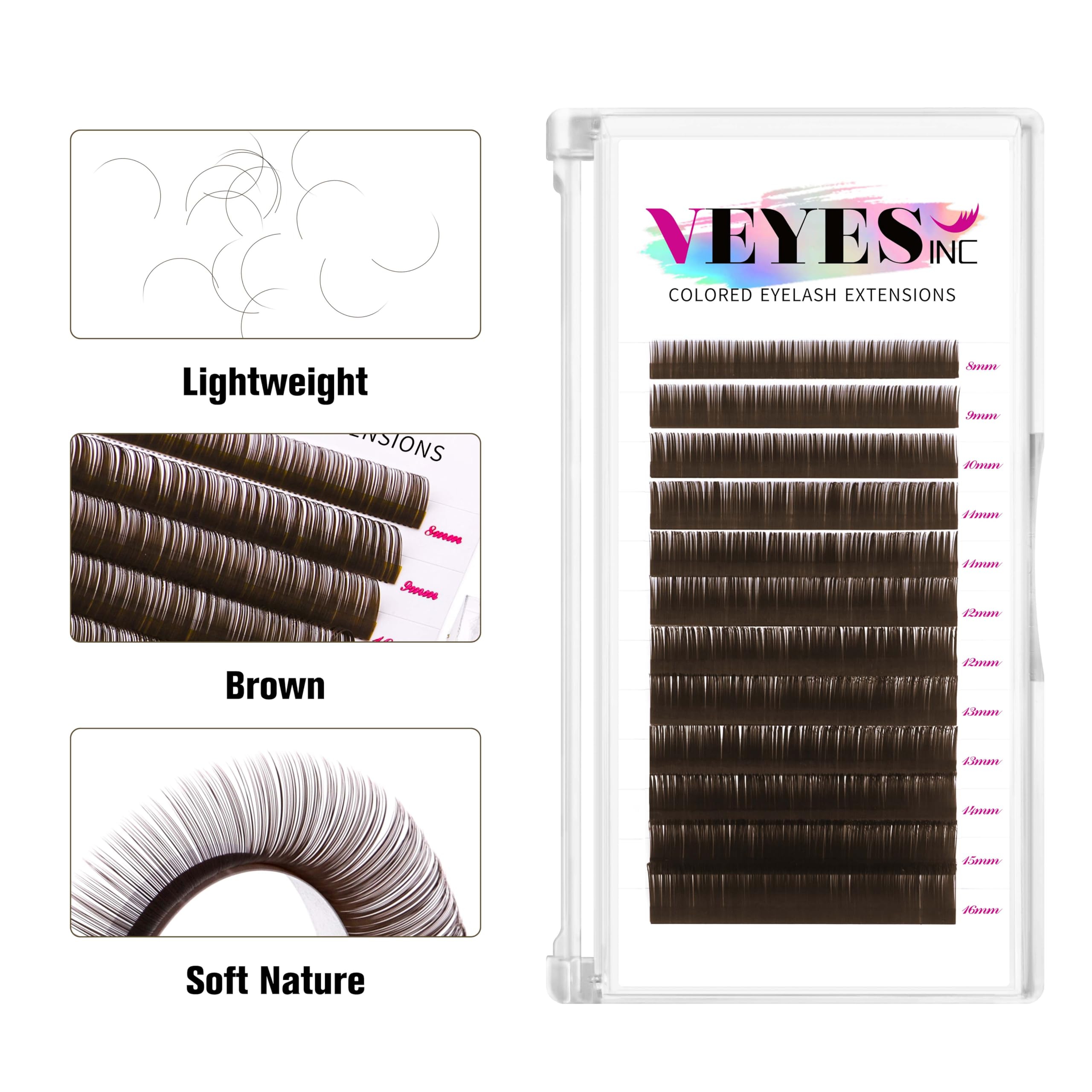 VEYES INC dark latte brown lashes close-up demonstrates lightweight wear