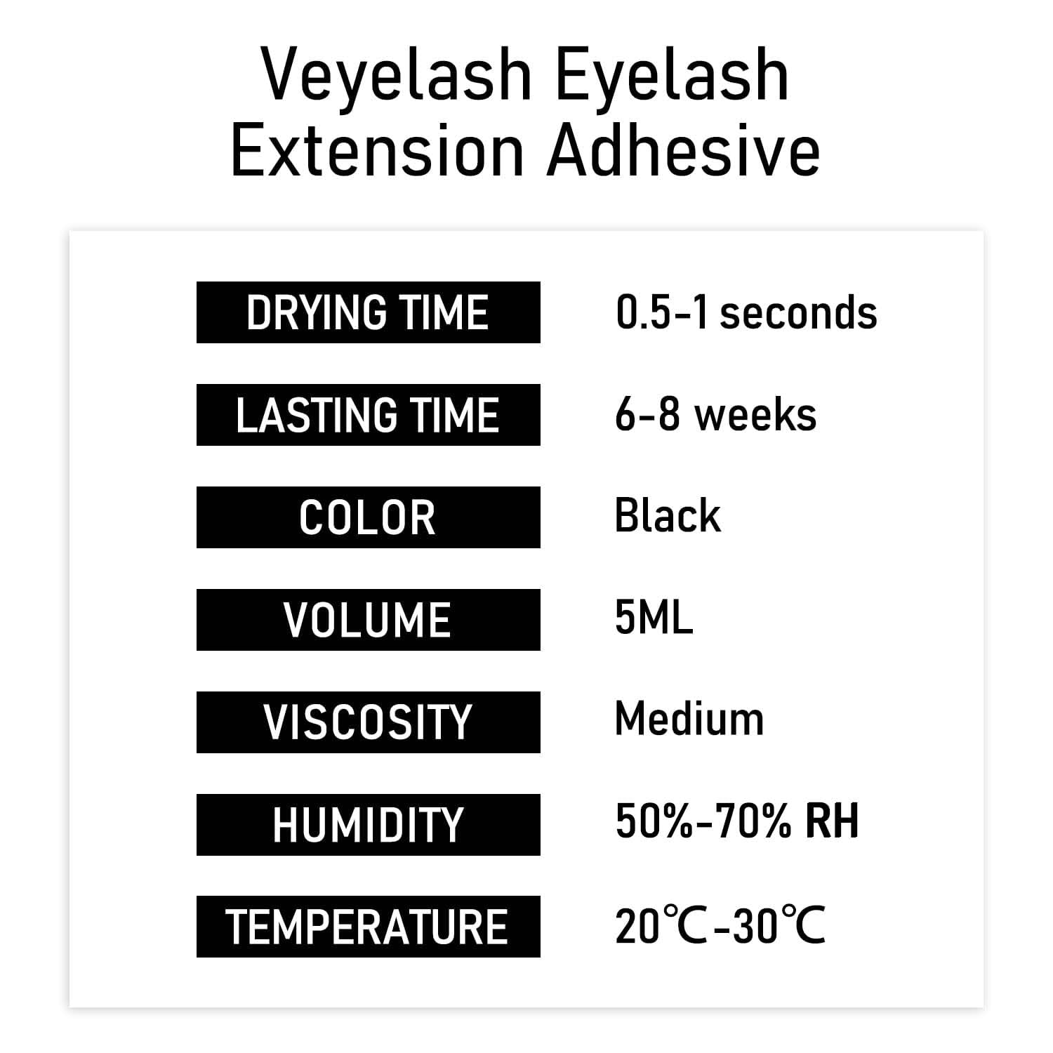 VEYES INC black adhesive provides strong lash bonds for extensions.