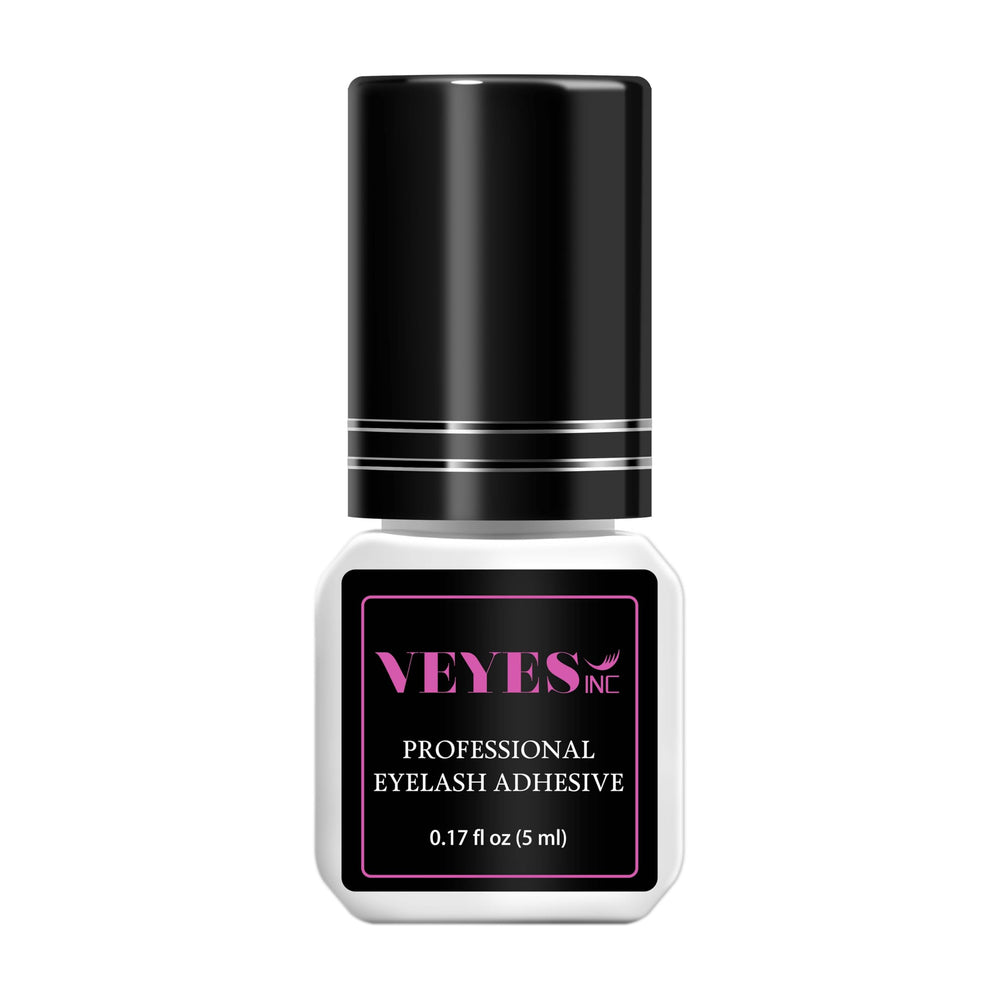 VEYES INC eyelash extension glue bottle showing fast-drying formula for salons.