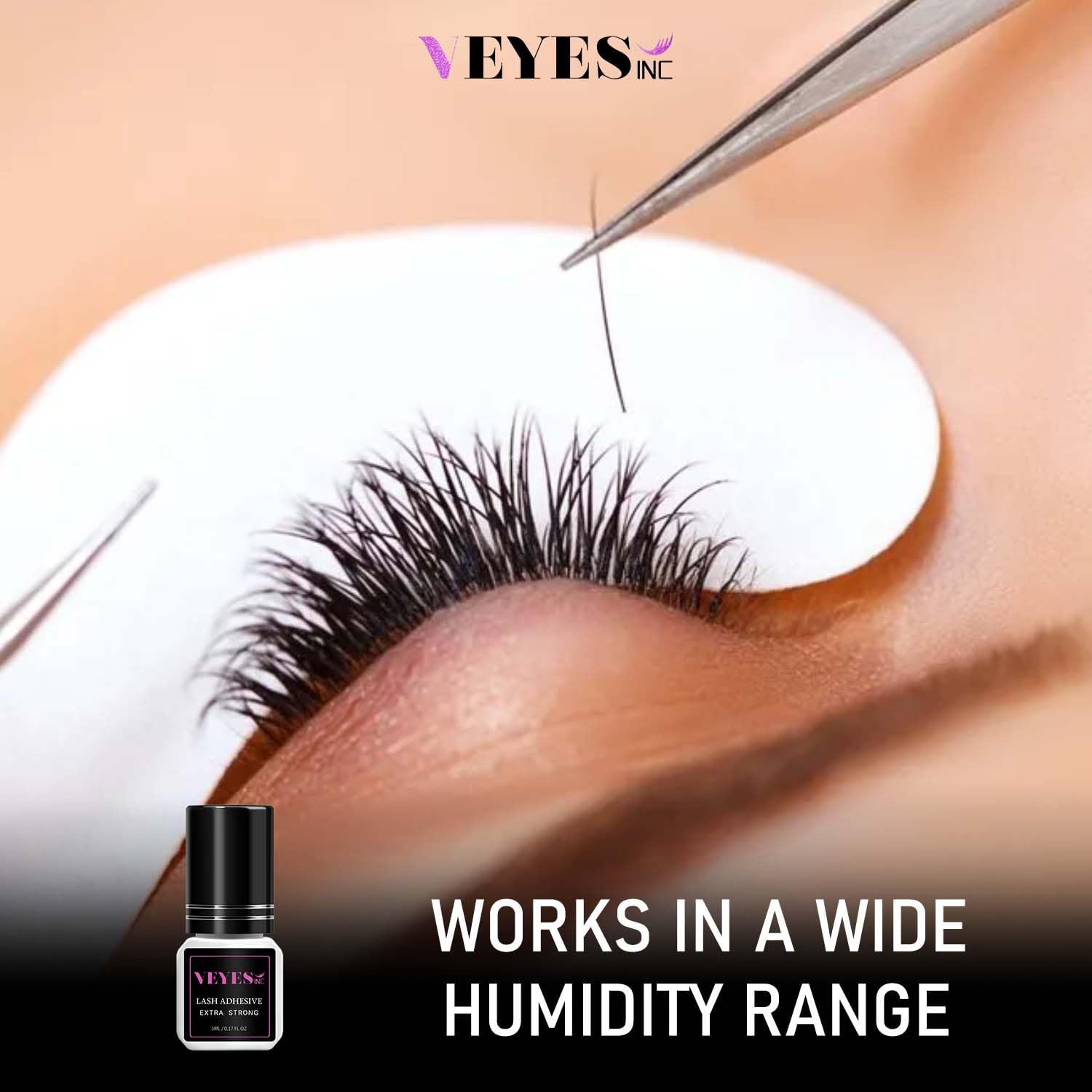 VEYES INC eyelash glue in a professional salon setting.