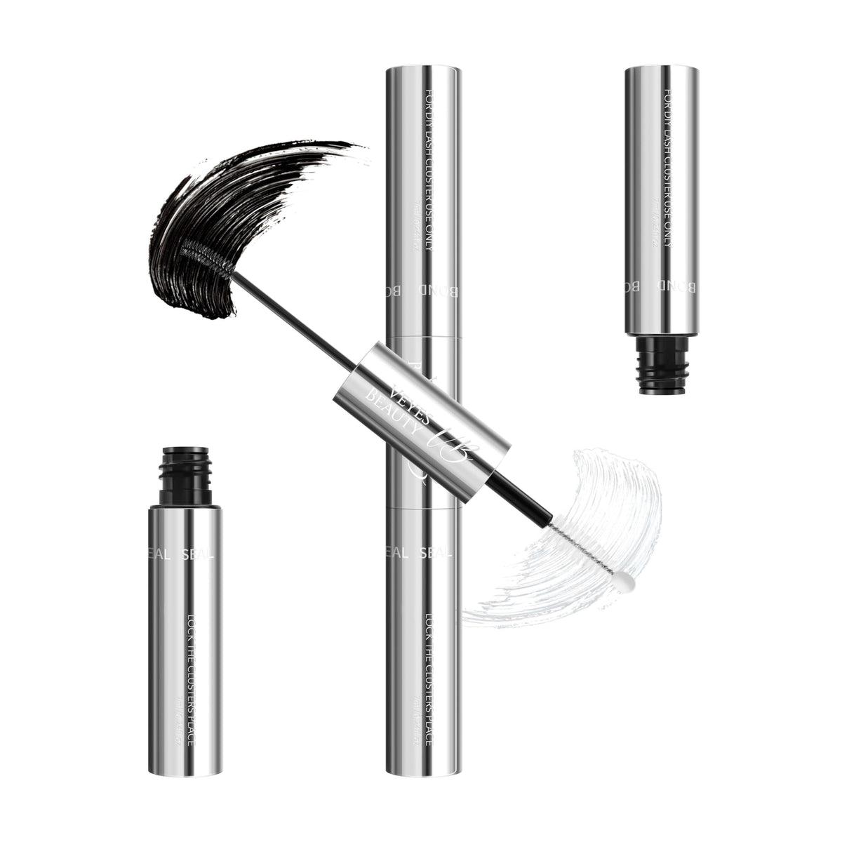 VEYESBEAUTY lash bond and seal bottle front showing 2-in-1 system for easy use.