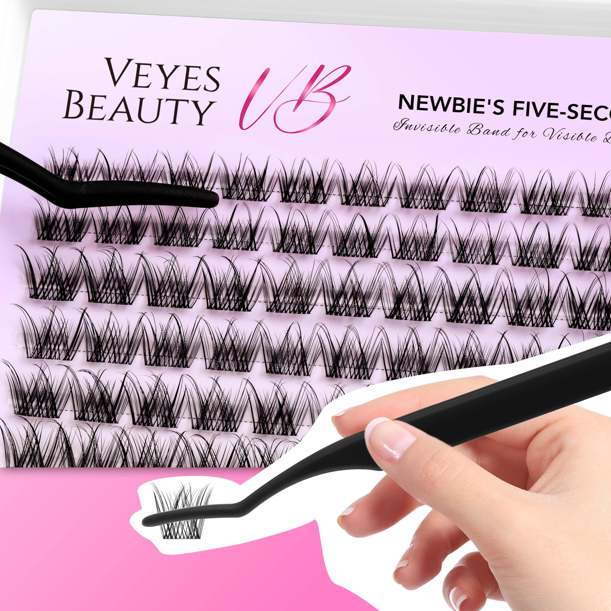 VEYESBEAUTY Lash bond and tweezers assist precise placement and secure adhesion.