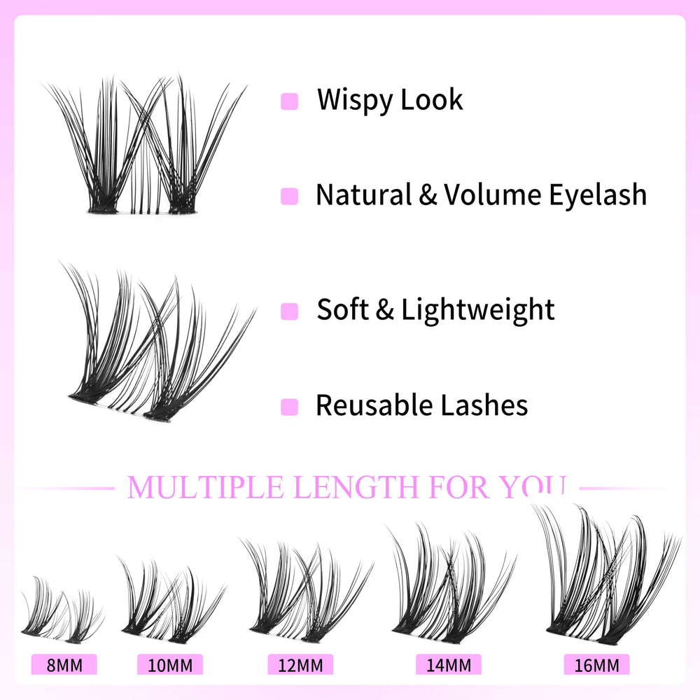 VEYESBEAUTY Lash Clusters 8-16mm mixed length for versatile styles.