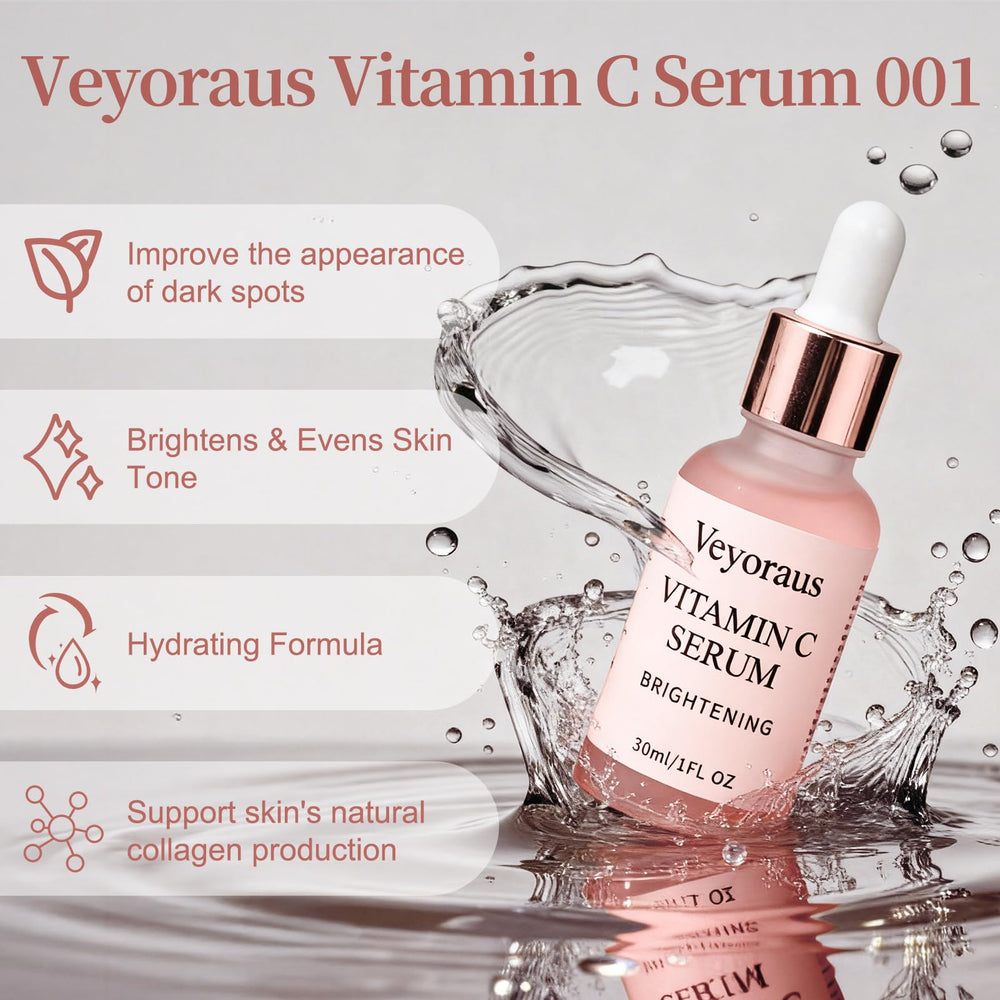 Veyoraus Vitamin C Serum texture close-up; silky, fast-absorbing formula.