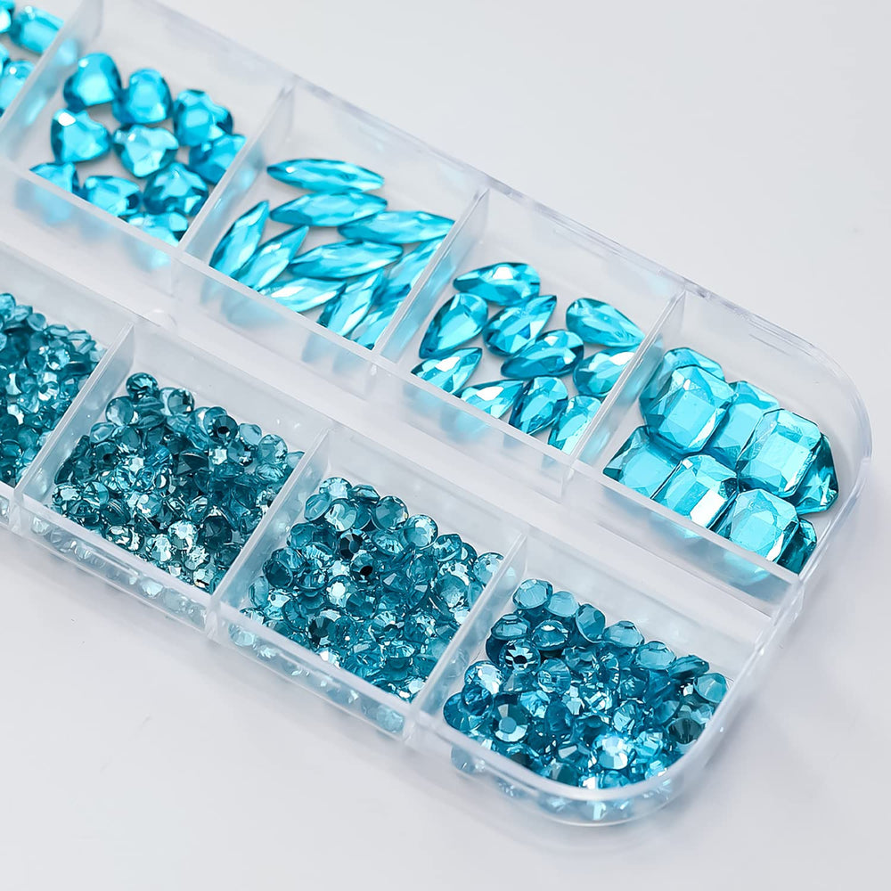 Six kawaii shapes and sizes offer versatile nail crystal options.