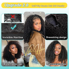 VFFTI kinky curly half wig drawstring closure secures style without glue.