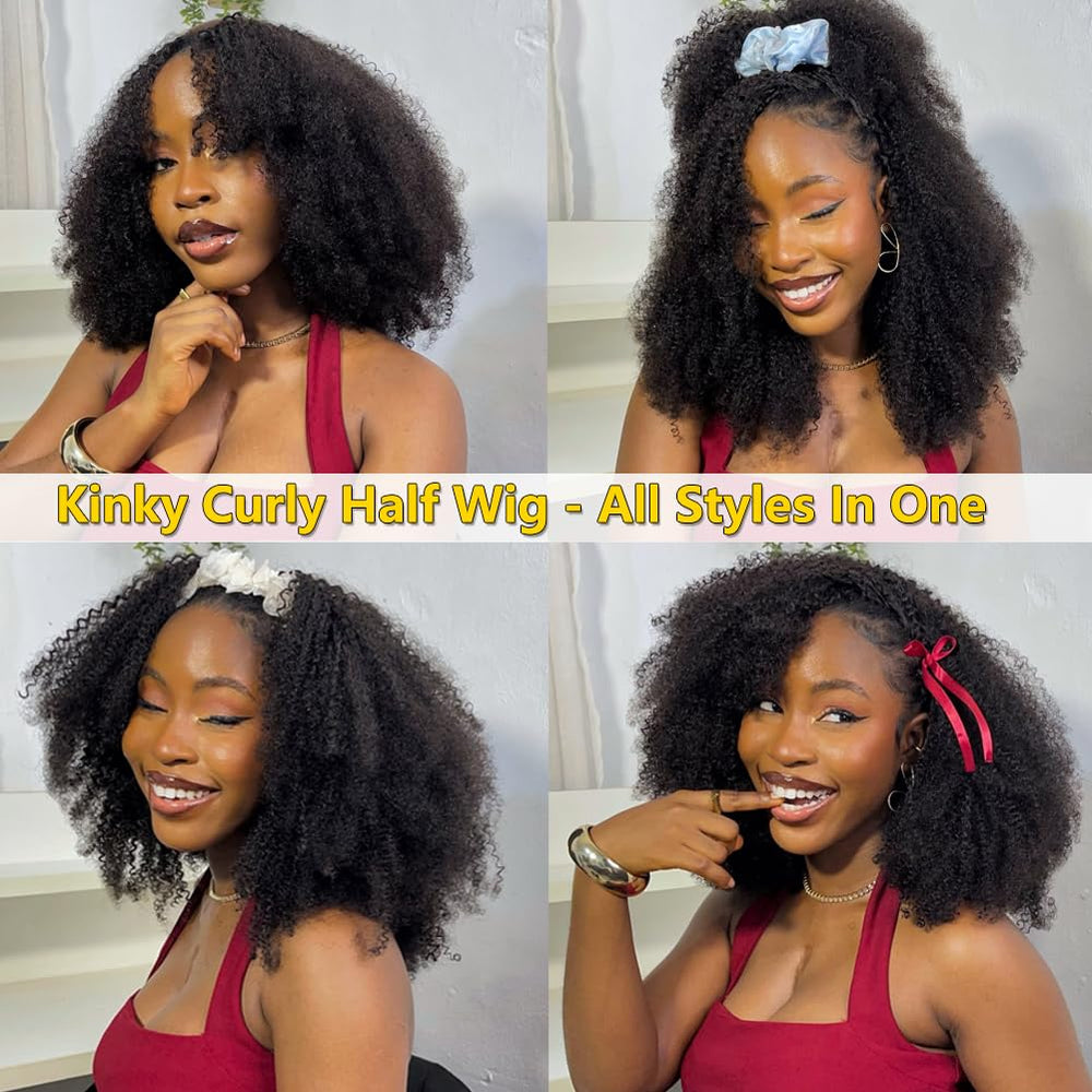VFFTI kinky curly half wig flip-over style demonstrates easy quick styling.
