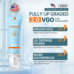 Close-up of VGO SPF 50 application texture for quick, non-greasy coverage.