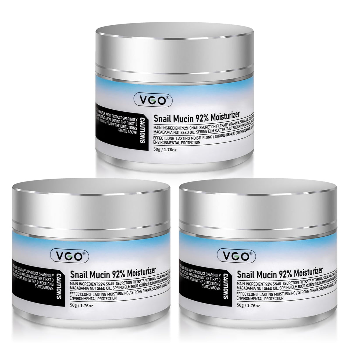 VGO snail mucin moisturizer bottle pack-shot highlighting 92% mucin for deep hydration.