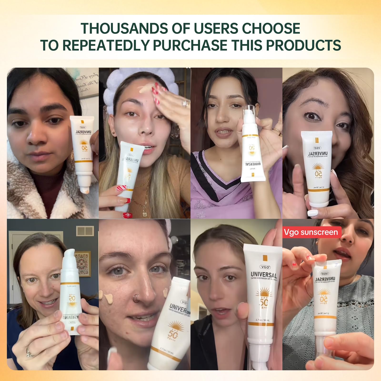 VGO tinted sunscreen application displaying SPF 50 coverage.