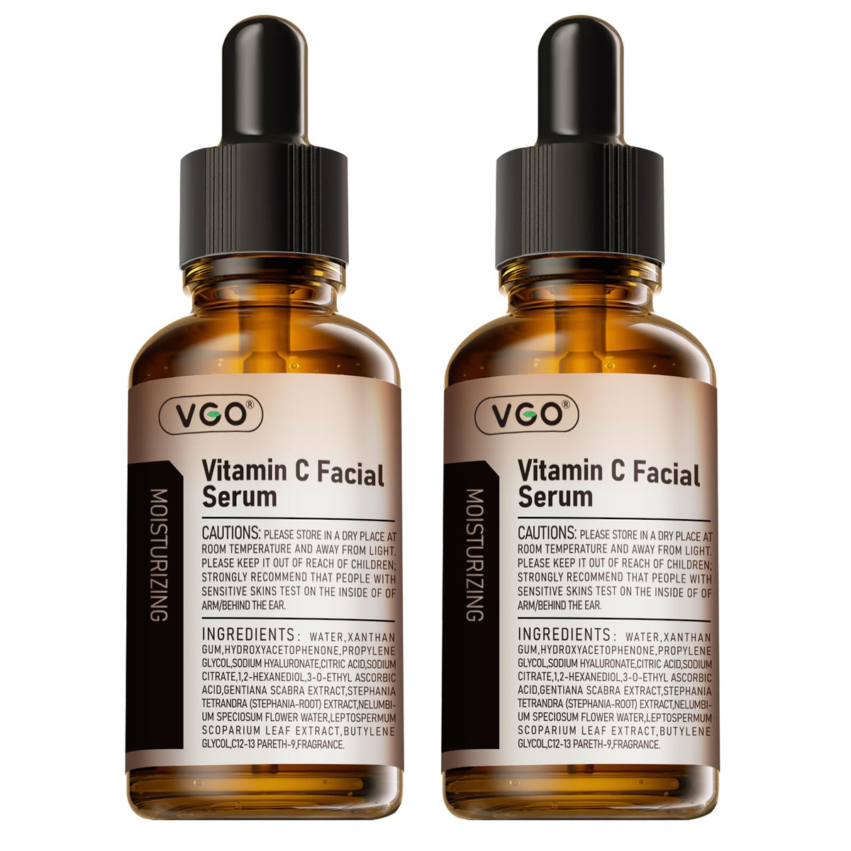VGO Vitamin C Serum 2-pack bottles with cap close-up for secure packaging