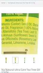 Via Natural Tea Tree Oil packaging compact and travel-friendly