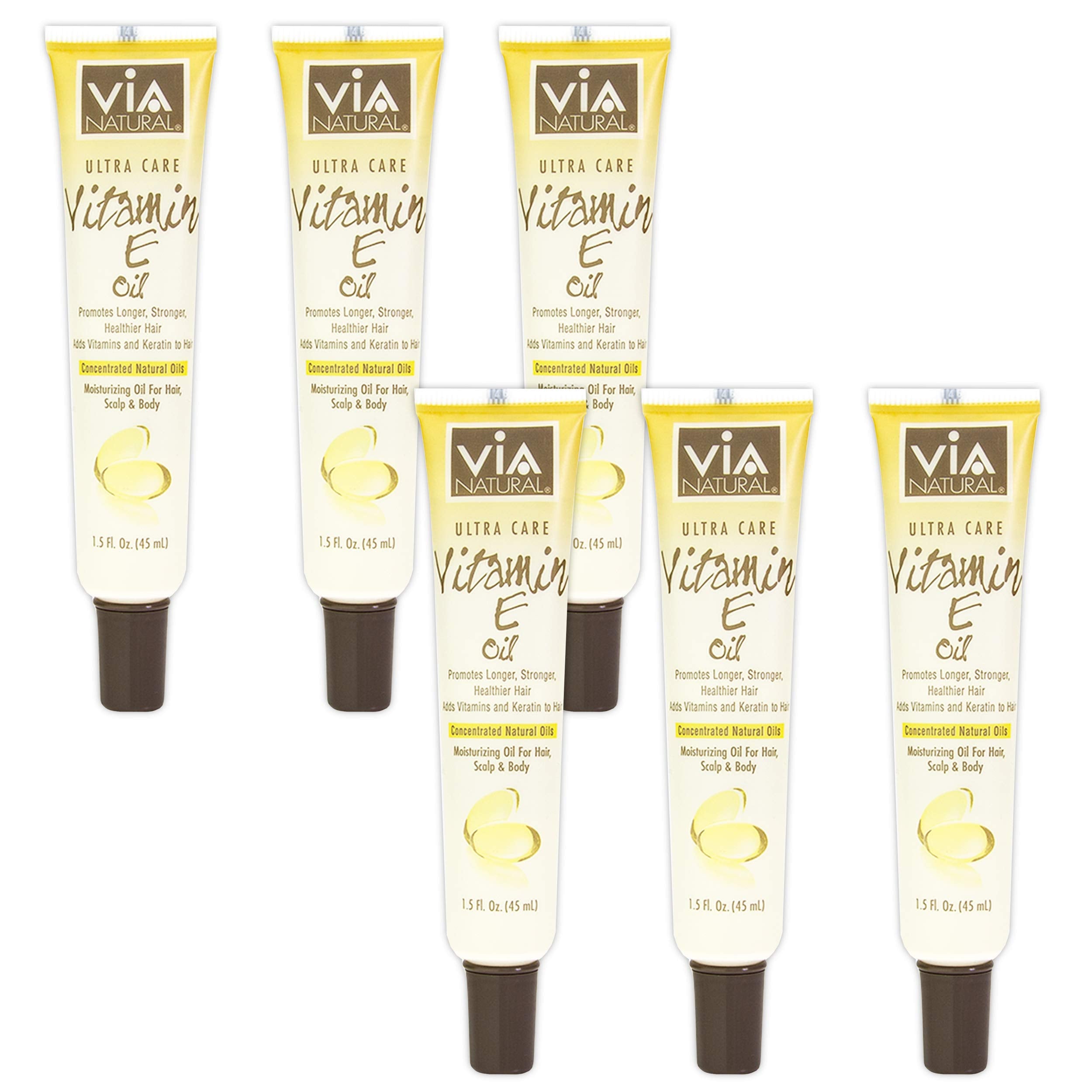 Via Natural Ultra Care Oil Vitamin E bottle showing 1.5oz size for skin and hair nourishment.