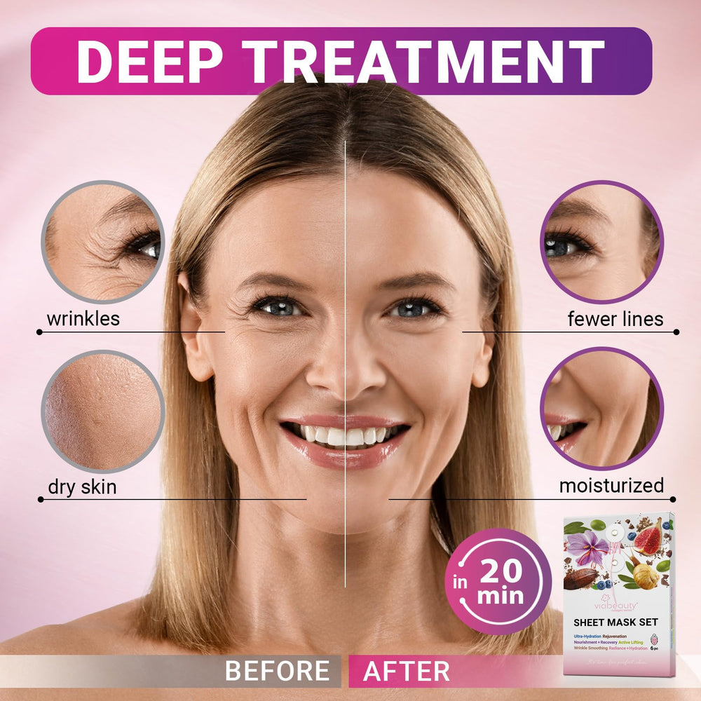 VIABEAUTY hyaluronic acid glow mask delivers deep hydration and smooths fine lines.