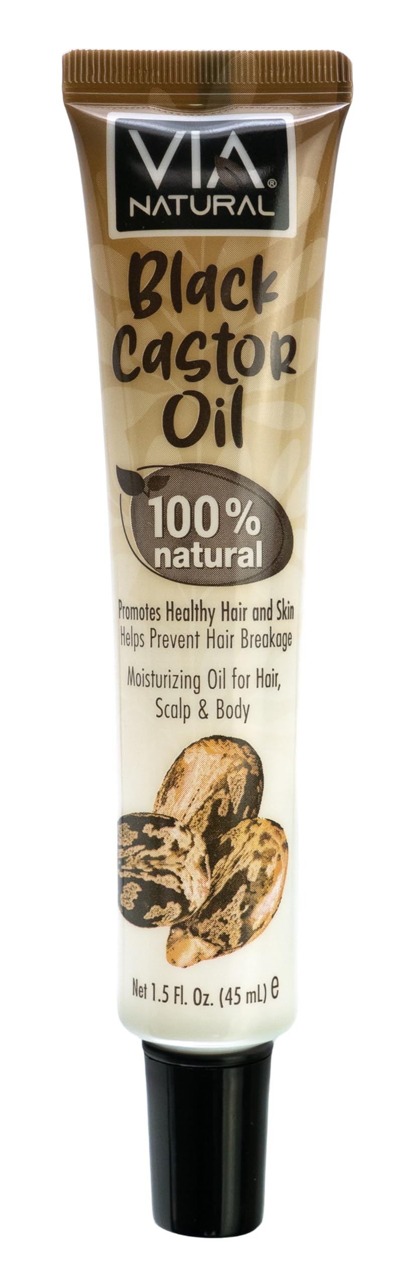 Via Natural Black Castor Oil bottle for hair, skin moisture, nourishment.