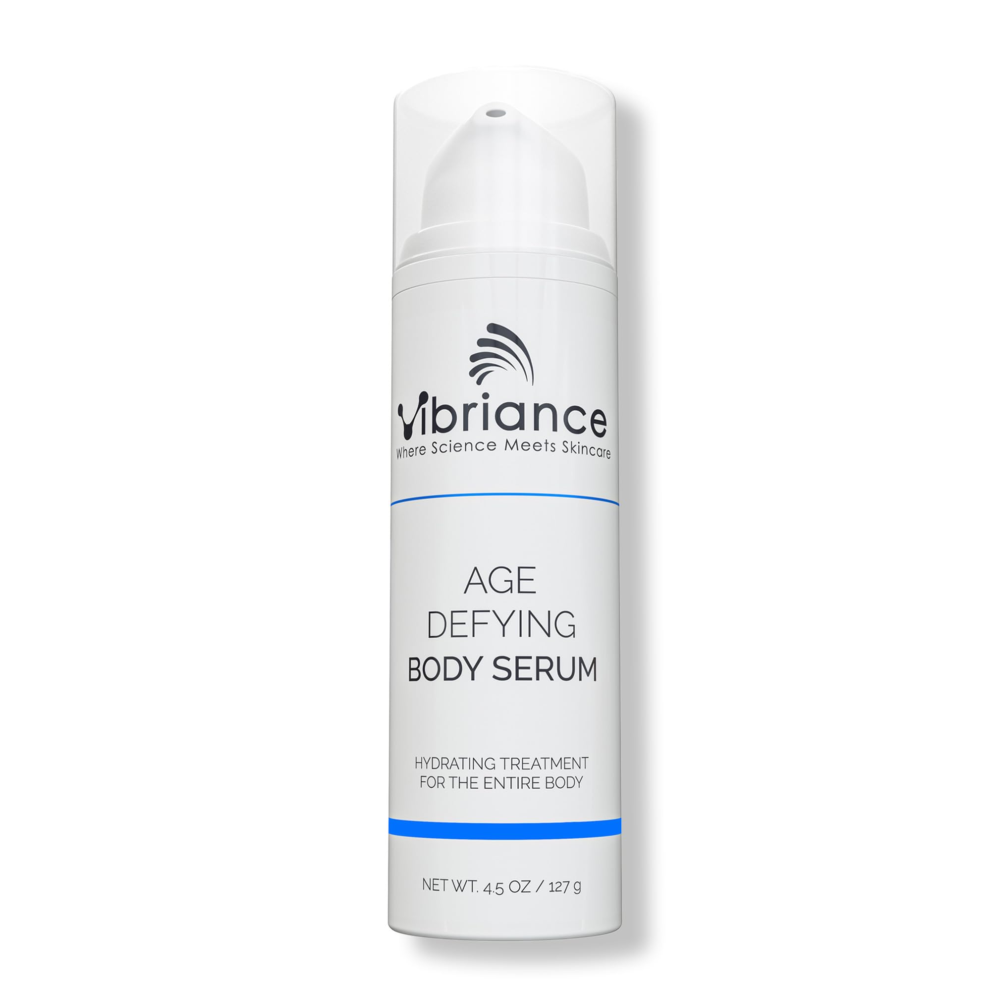 Vibriance Age Defying Body Serum bottle with dropper delivering deep hydration.