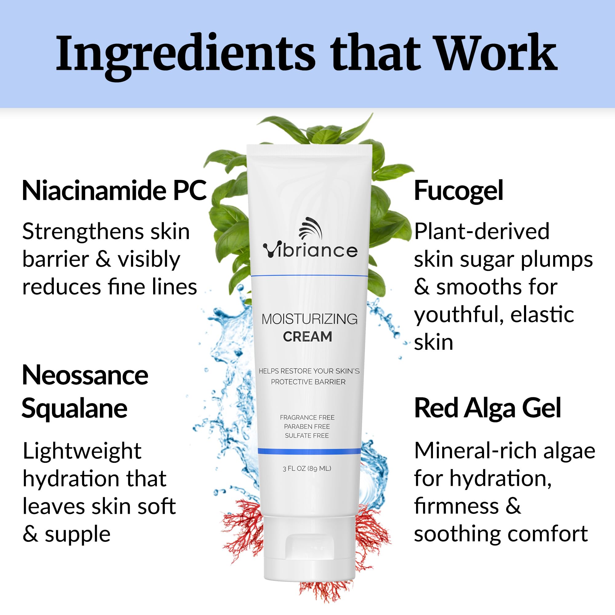 Hand applying Vibriance Moisturizing Cream demonstrates quick absorption and comfortable hydration.