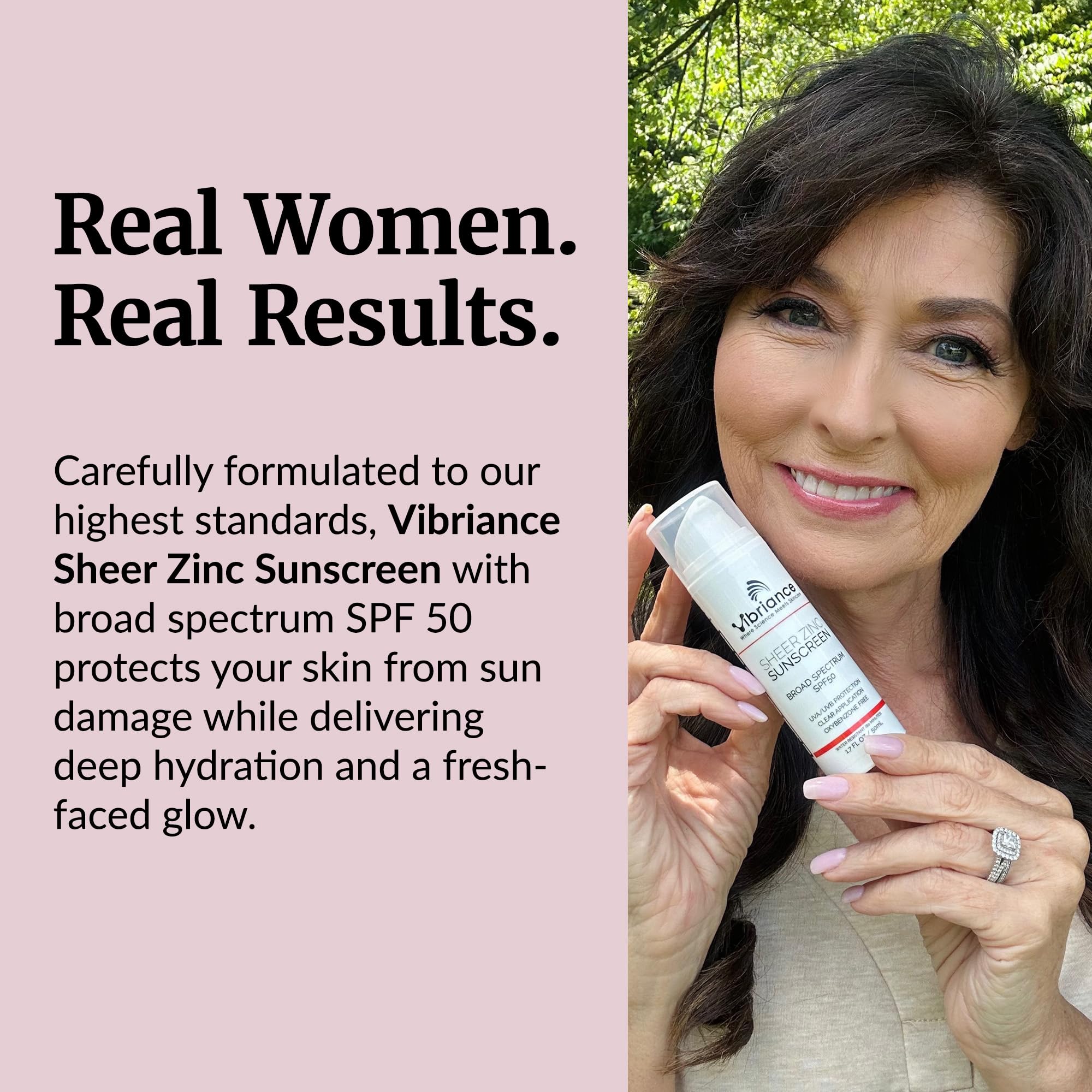 Vibriance Sheer Zinc Sunscreen on morning shelf with subtle glow finish.