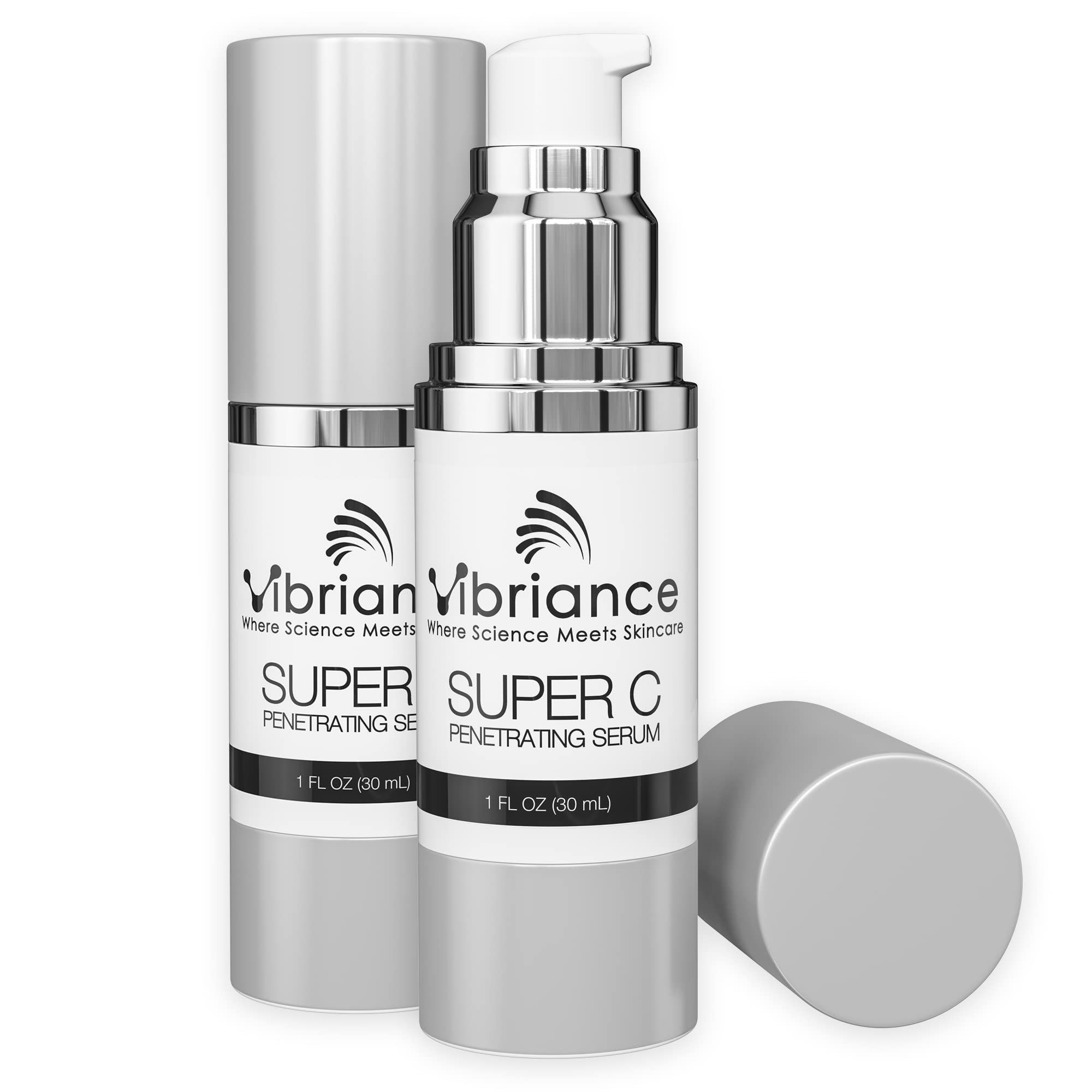Vibriance Super C Serum bottle close-up showing hydration for mature skin