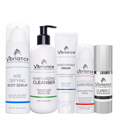 Vibriance Super C Serum bottle applying brightening hydration for smoother skin