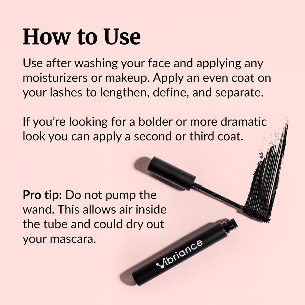 Close-up of Vibriance mascara brush separating lashes with precision