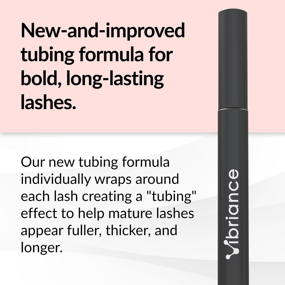 Vibriance Volumizing Mascara wand in soft black lifting lashes with tubing tubes