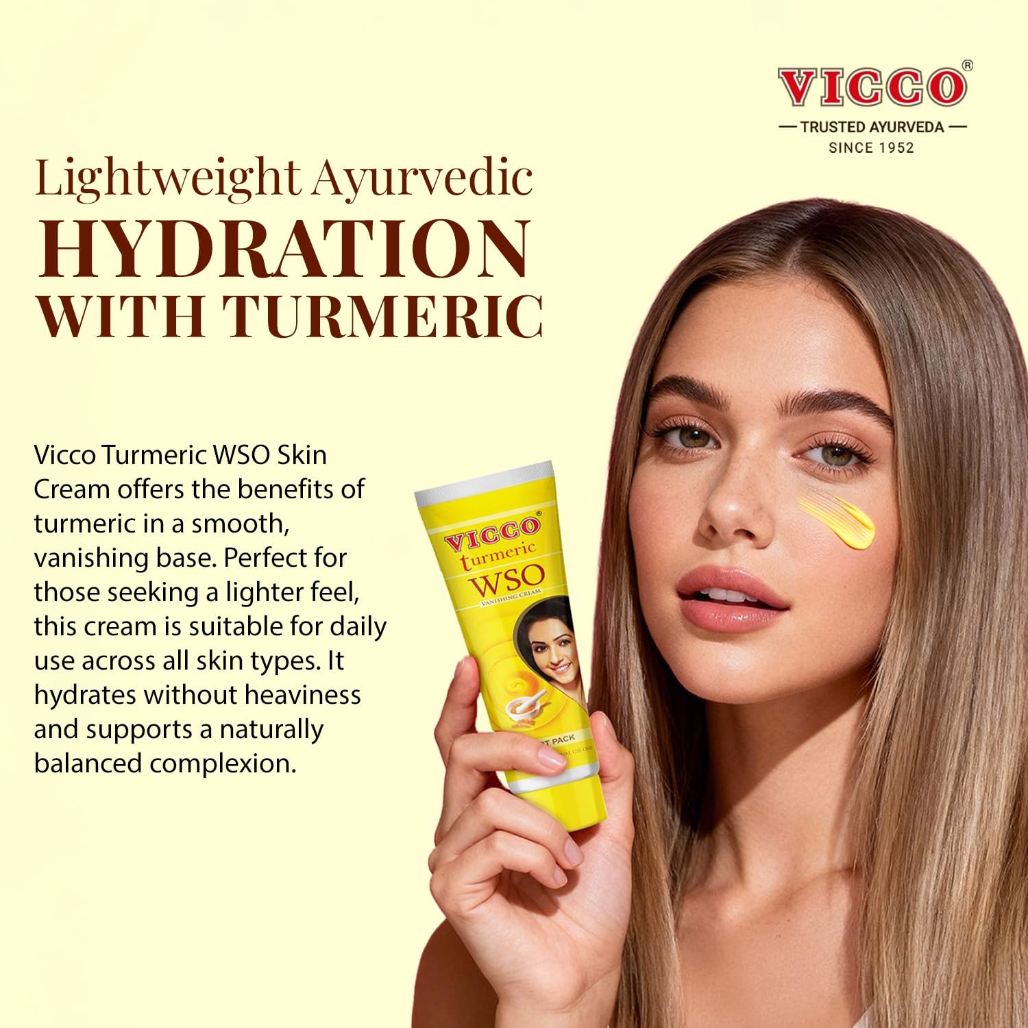 Vicco Turmeric WSO Turmeric ingredient close-up emphasizes natural skincare benefits.