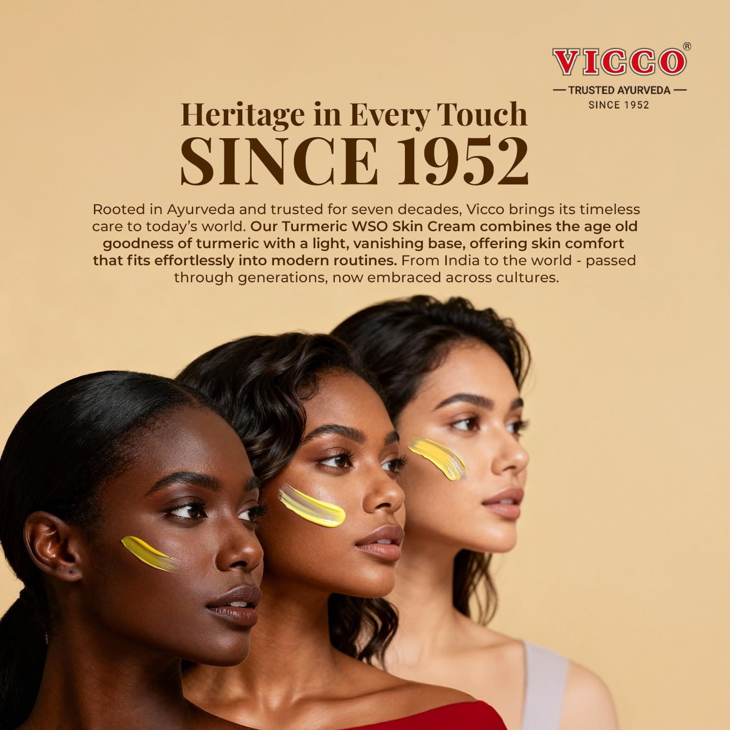 Vicco Turmeric WSO Cream in use on face showing balanced hydration throughout the day.
